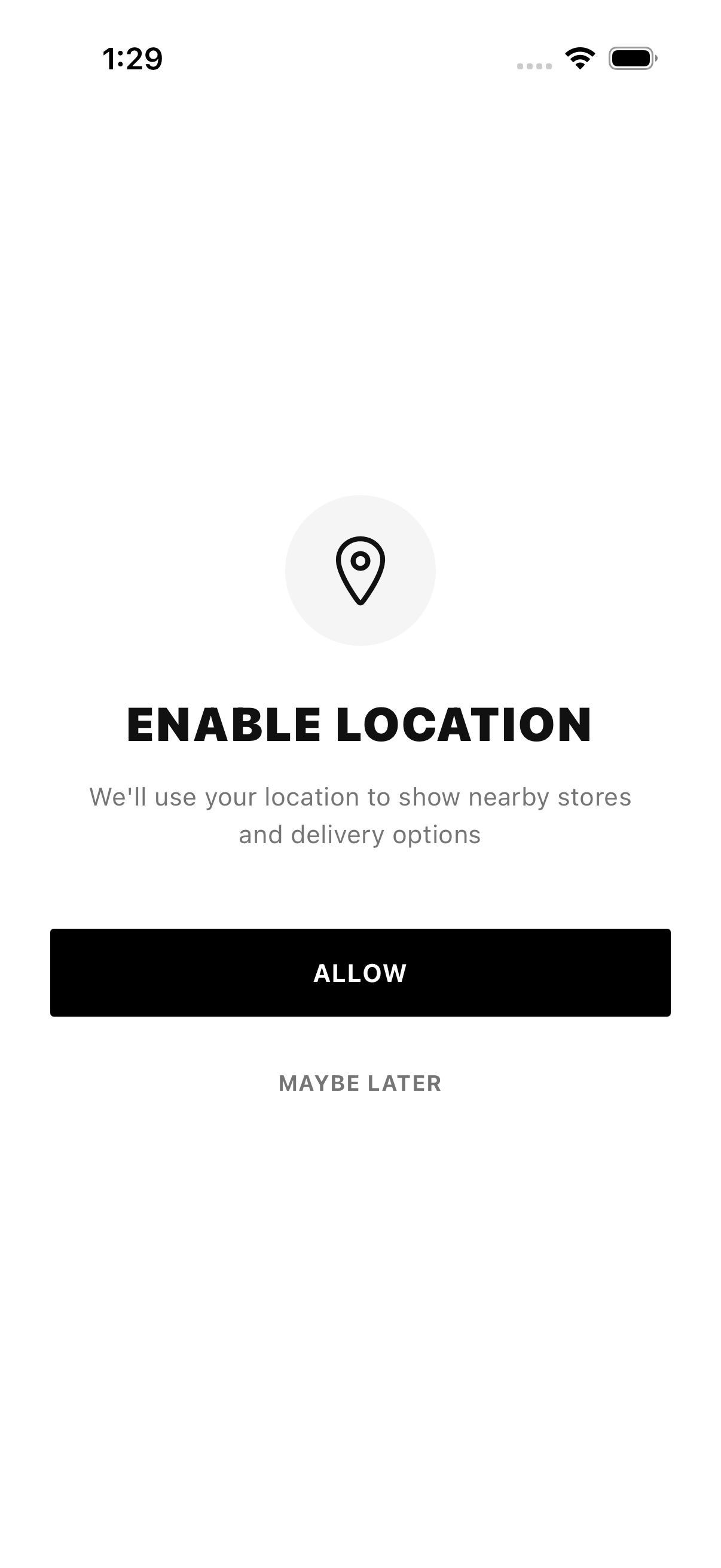Monochrome location permission screen