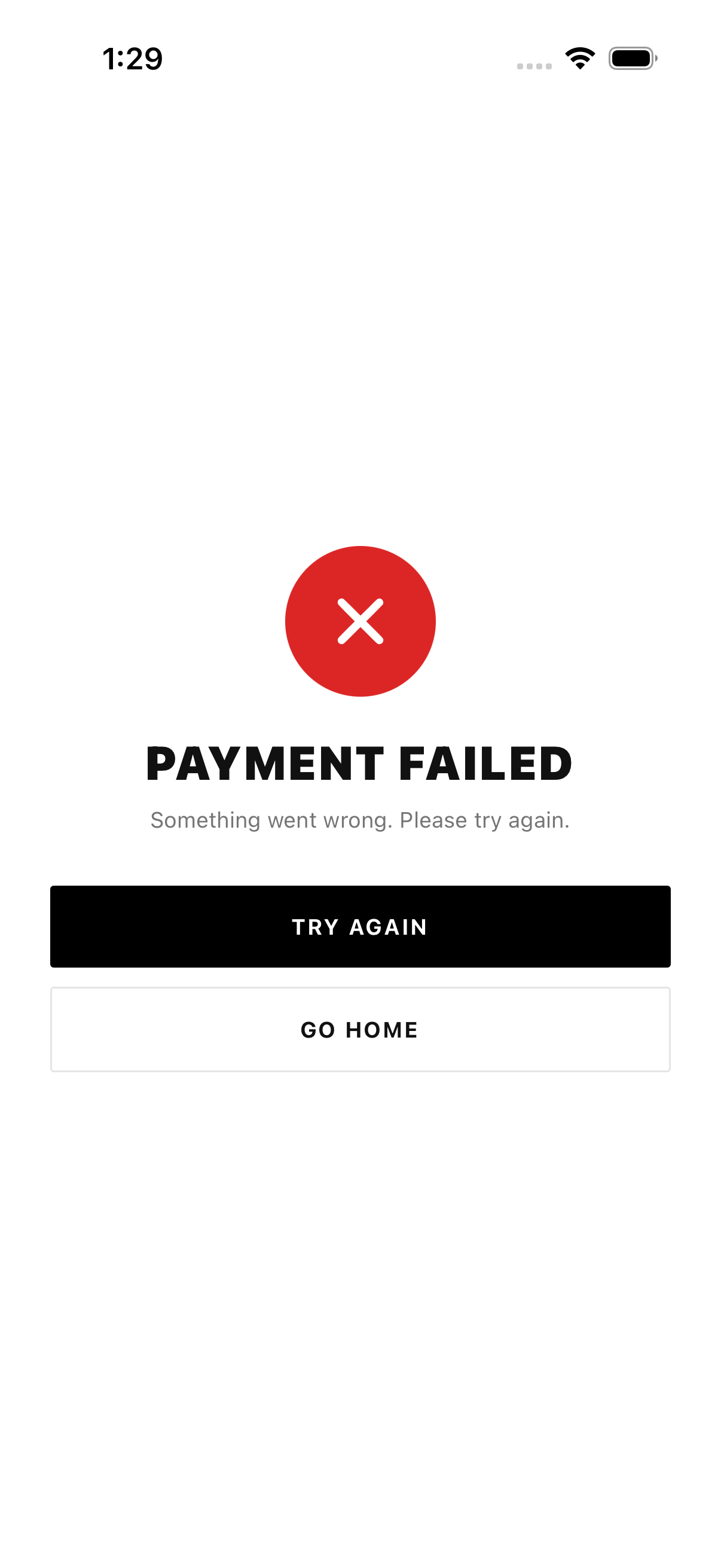 Monochrome payment failed screen