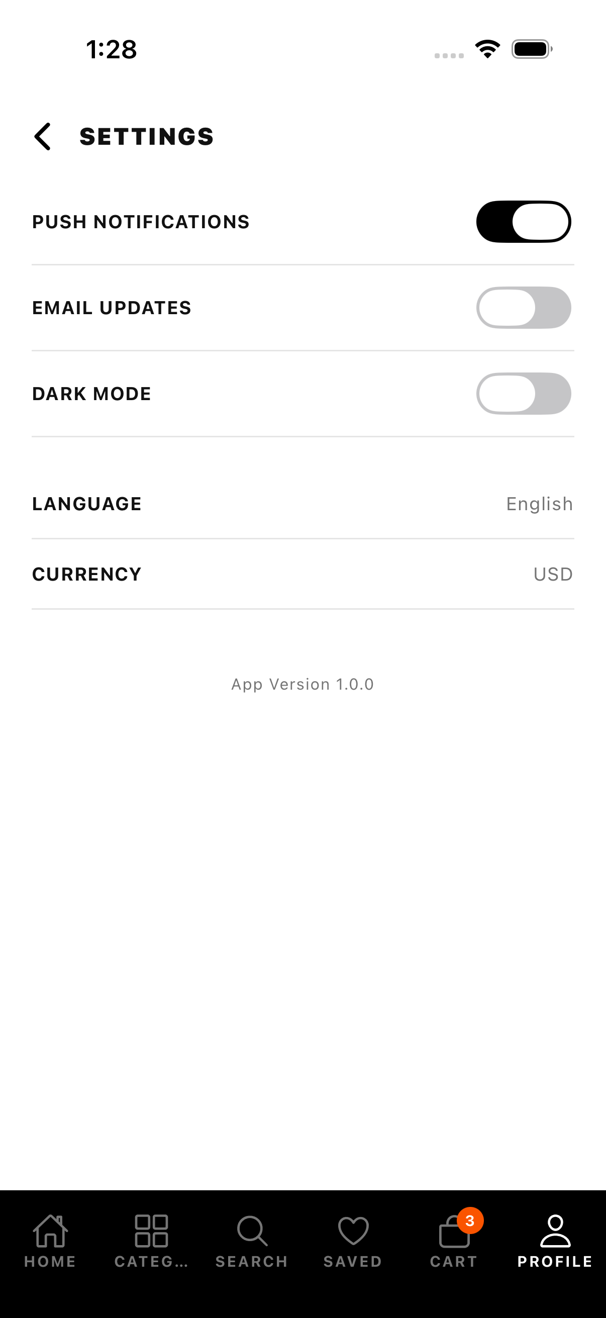 Monochrome settings screen