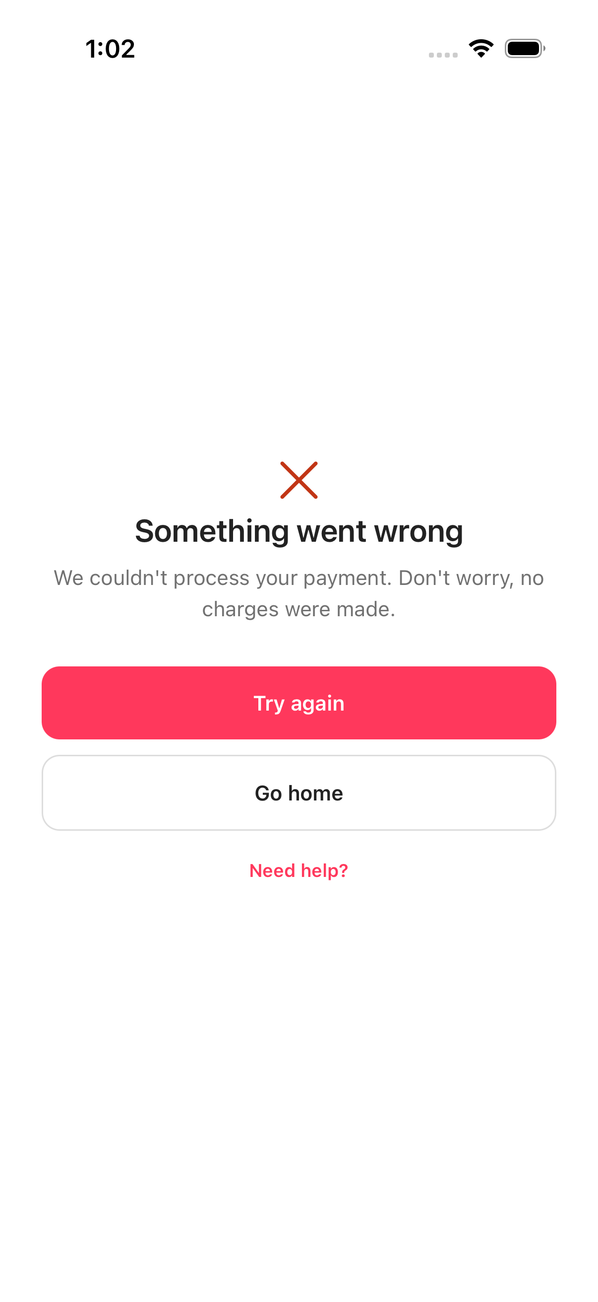 Warmth payment failed screen