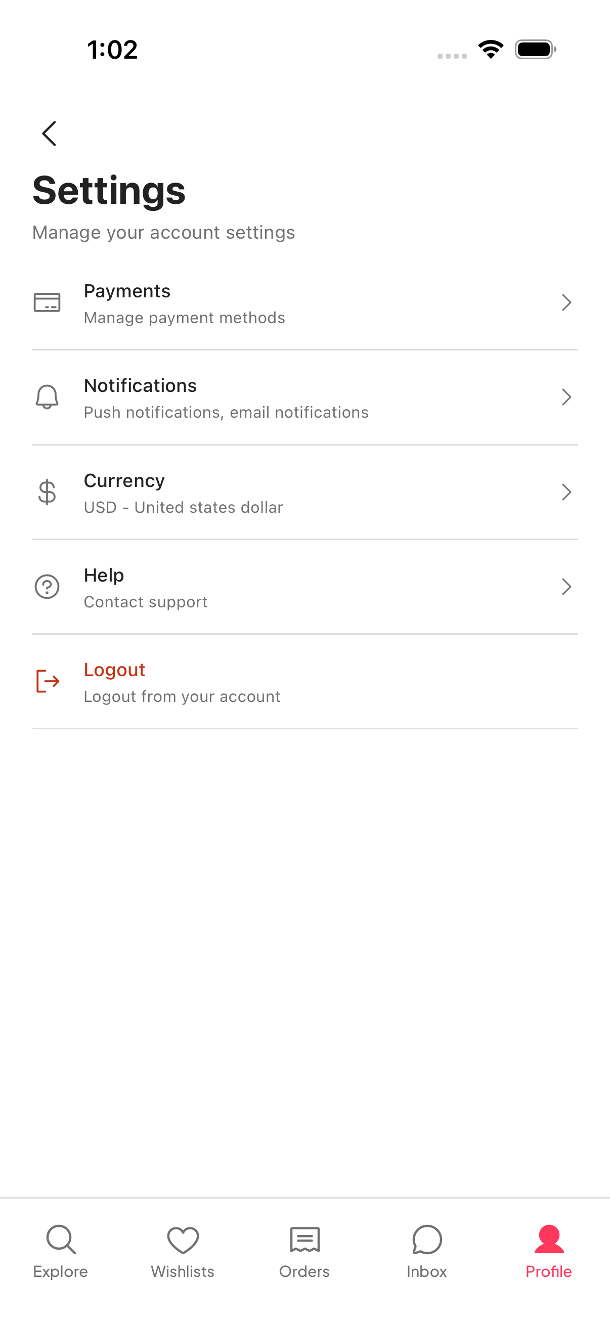 Warmth settings screen